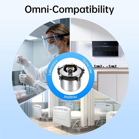 8L Portable Steam Autoclave Sterilizer, 110V High-Temperature 264.2°F Machine with Pot Lid & Wing Wrench, Stainless Steel Pressure Steam Cleaner for Home & Laboratory Use in Kuwait
