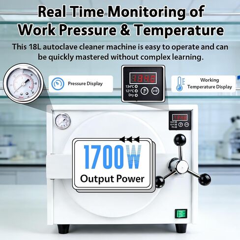 New Upgrade 18L Autoclave Sterilizer, 110V ~ 230V Tabletop Class N High Pressure Steam Sterilizer Autoclave Machine with Drying Function, LED Digital Display & Secure Door Lock （18L） in Kuwait