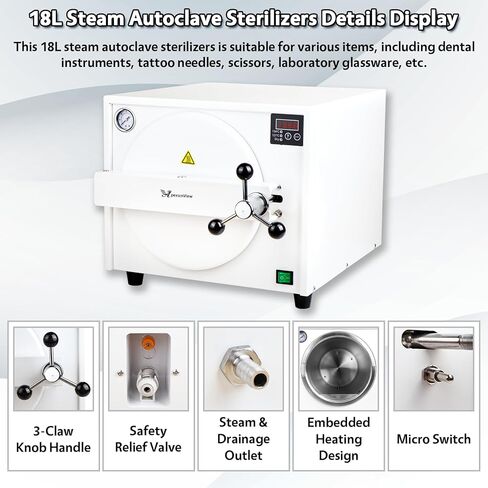 New Upgrade 18L Autoclave Sterilizer, 110V ~ 230V Tabletop Class N High Pressure Steam Sterilizer Autoclave Machine with Drying Function, LED Digital Display & Secure Door Lock （18L） in Kuwait