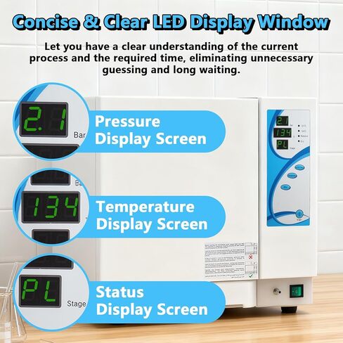 ترقية جديدة معقم الأوتوكلاف سعة 18 لترًا، معقم بخاري عالي الضغط فئة N بقدرة 1500 وات، آلة الأوتوكلاف 110 فولت مع وظيفة التجفيف، قفل باب آمن، تصريف تلقائي وعادم بخار (18 لترًا) in Kuwait