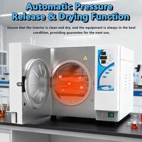 New Upgrade 18L Autoclave Sterilizer, 1500W Tabletop Class N High Pressure Steam Sterilizer, 110V Autoclave Machine with Drying Function, Secure Door Lock, Automatic Drainage & Steam Exhaust (18L) in Saudi Arabia