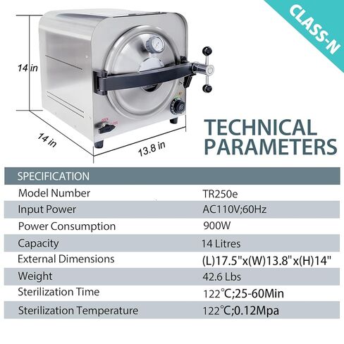14L Steam Autoclave sterilizers Medical, 900W High-Pressure autocalve Machine, 3.7 Gallon Dental Sterilizer Machine for Tools, Lab Autoclaves with 3 Trays for Esthetician in Saudi Arabia