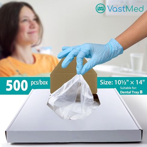 500 Pcs Dental Tray Sleeves by Vastmed | Disposable Plastic Tray Sleeves Fit for 10.5"X14" | Dental Tray Covers Clear Plastic Sleeve Barrier Between Tray & Instruments in Kuwait
