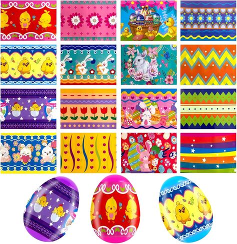 50 Pack Easter Eggs Wrapper Bulk Luminous Eggs Film Heat Shrink Wraps for 2.4in Easter Eggs Chicken Bunny Egg Sleeves Decorations, New Cute Easter Egg Arounds in Kuwait