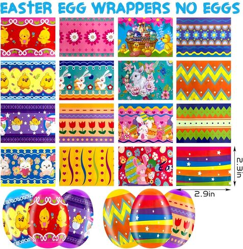 50 Pack Easter Eggs Wrapper Bulk Luminous Eggs Film Heat Shrink Wraps for 2.4in Easter Eggs Chicken Bunny Egg Sleeves Decorations, New Cute Easter Egg Arounds in Kuwait