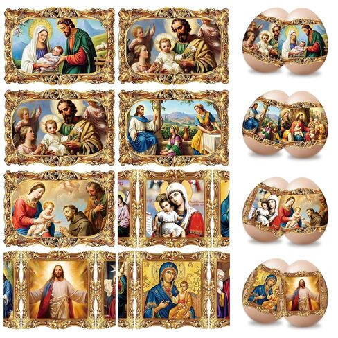 Eaasty 24 Pcs Orthodox Easter Egg Wraps Virgin Mary Jesus Icons Heat Shrink Sleeves Ukrainian Pysanky Supplies Traditional Easter Eggs Decorating Kit for Orthodox Party Decoration Eggs in Kuwait