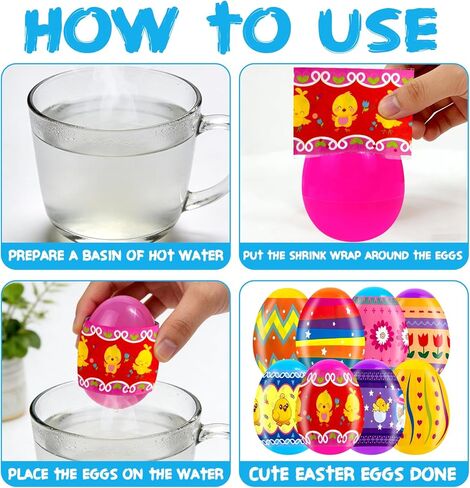 50 Pack Easter Eggs Wrapper Bulk Luminous Eggs Film Heat Shrink Wraps for 2.4in Easter Eggs Chicken Bunny Egg Sleeves Decorations, New Cute Easter Egg Arounds in Kuwait