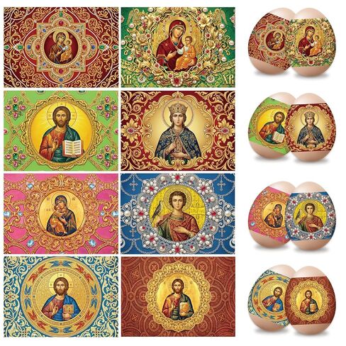 Eaasty 24 Pcs Orthodox Easter Egg Wraps Virgin Mary Jesus Icons Heat Shrink Sleeves Ukrainian Pysanky Supplies Traditional Easter Eggs Decorating Kit for Orthodox Party Decoration Eggs in Saudi Arabia