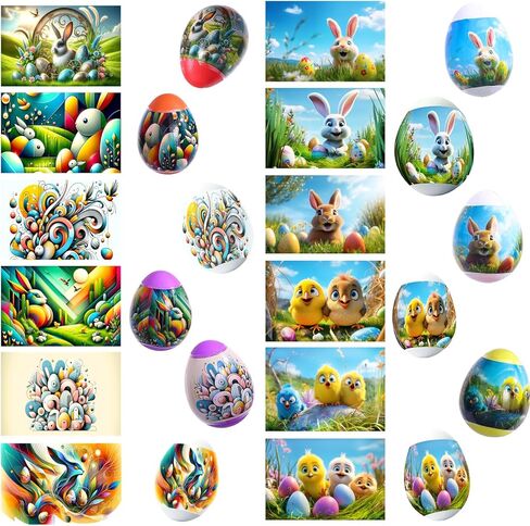 48 Pieces Thermo Heat Sleeves Easter Eggs Wraps Decorative Egg Easter Bunny and Chick Pattern Decoration Film Pysanky Shrink Wraps Pysanka Heat Shrink Decorating kit Egg Stickers (Large) in Kuwait