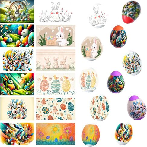 48 Pieces Thermo Heat Sleeves Easter Eggs Wraps Decorative Egg Easter Bunny and Chick Pattern Decoration Film Pysanky Shrink Wraps Pysanka Heat Shrink Decorating kit Egg Stickers (Large) in Saudi Arabia