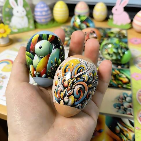 48 Pieces Thermo Heat Sleeves Easter Eggs Wraps Decorative Egg Easter Bunny and Chick Pattern Decoration Film Pysanky Shrink Wraps Pysanka Heat Shrink Decorating kit Egg Stickers (Large) in Saudi Arabia