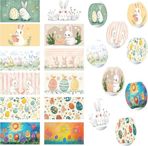 48 Pieces Thermo Heat Sleeves Easter Eggs Wraps Decorative Egg Easter Bunny and Chick Pattern Decoration Film Pysanky Shrink Wraps Pysanka Heat Shrink Decorating kit Egg Stickers (Large) in Saudi Arabia