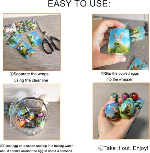 48 Pieces Thermo Heat Sleeves Easter Eggs Wraps Decorative Egg Easter Bunny and Chick Pattern Decoration Film Pysanky Shrink Wraps Pysanka Heat Shrink Decorating kit Egg Stickers (Large) in Saudi Arabia