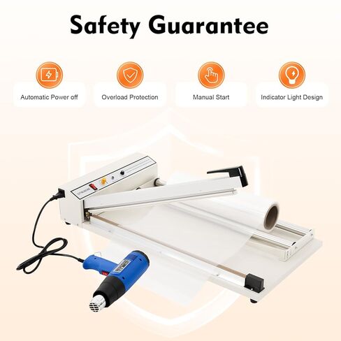 24'' Shrink Wrap Machine, 530W Adjustable Temperature Heat Sealer Machine, Packaging Sealing Machine with 1500W Heat Gun for PP, PE, PVC, POF Shrink Film Packaging in Saudi Arabia