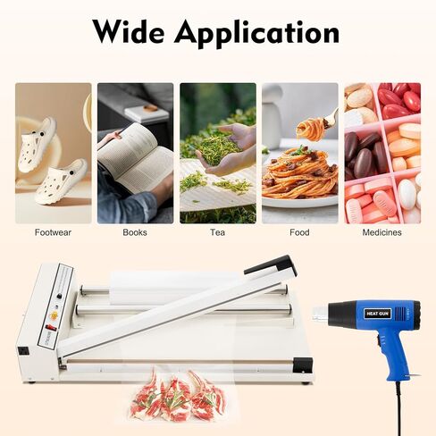 24'' Shrink Wrap Machine, 530W Adjustable Temperature Heat Sealer Machine, Packaging Sealing Machine with 1500W Heat Gun for PP, PE, PVC, POF Shrink Film Packaging in Saudi Arabia