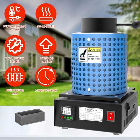 1400W Digital Gold Melting Furnace Kit - PID Electric Metal Smelter for Gold, Silver, Copper, Aluminum, Brass with Crucible, Tongs, Graphite & Ingot Mold, 2100°F High-Temp(metal) in Kuwait