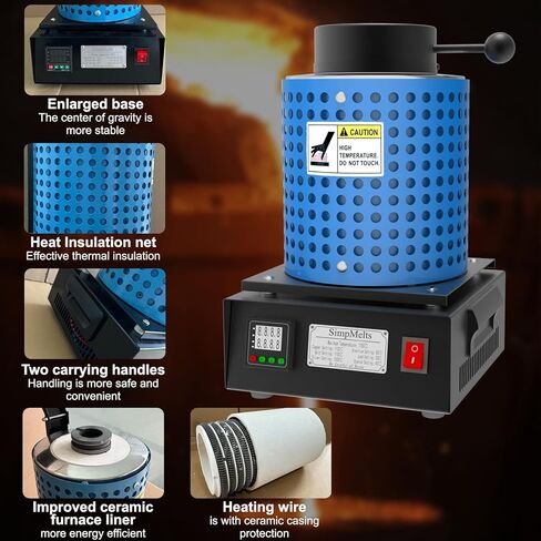 1400W Digital Gold Melting Furnace Kit - PID Electric Metal Smelter for Gold, Silver, Copper, Aluminum, Brass with Crucible, Tongs, Graphite & Ingot Mold, 2100°F High-Temp(metal) in Kuwait