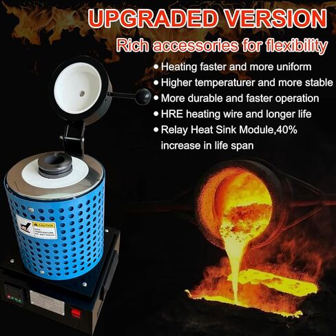 1400W Digital Gold Melting Furnace Kit - PID Electric Metal Smelter for Gold, Silver, Copper, Aluminum, Brass with Crucible, Tongs, Graphite & Ingot Mold, 2100°F High-Temp(metal) in Kuwait