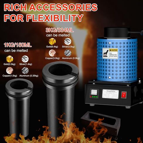 1400W Digital Gold Melting Furnace Kit - PID Electric Metal Smelter for Gold, Silver, Copper, Aluminum, Brass with Crucible, Tongs, Graphite & Ingot Mold, 2100°F High-Temp(metal) in Kuwait