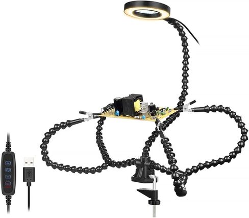 LEAHY The Third Hand Table Clamp Soldering Helping Hands Third Hand Tool Soldering Station USB 3X Illuminated Magnifier Welding Repair Tool (Color : Blue 3X Magnifier, Size : 3X_55MM) in Kuwait