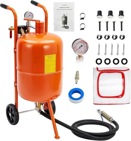10 gal Sand Blasting Machine, 125 Psi Pressure Air Sand Blasting Kit w/4 Ceramic Nozzles & Oil-Water Separator, Portable Abrasive Blaster for Stain Removal Paint,Orange in Kuwait