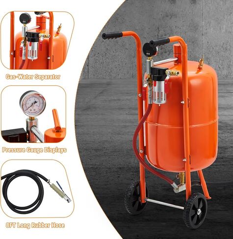 10 gal Sand Blasting Machine, 125 Psi Pressure Air Sand Blasting Kit w/4 Ceramic Nozzles & Oil-Water Separator, Portable Abrasive Blaster for Stain Removal Paint,Orange in Kuwait