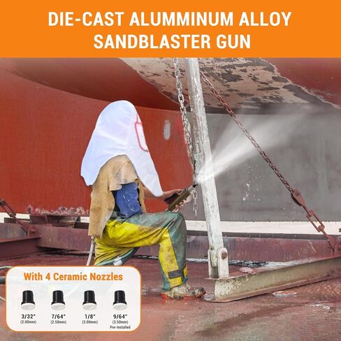 10 gal Sand Blasting Machine, 125 Psi Pressure Air Sand Blasting Kit w/4 Ceramic Nozzles & Oil-Water Separator, Portable Abrasive Blaster for Stain Removal Paint,Orange in Kuwait