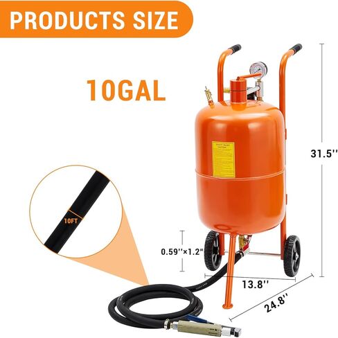 10 gal Sand Blasting Machine, 125 Psi Pressure Air Sand Blasting Kit w/4 Ceramic Nozzles & Oil-Water Separator, Portable Abrasive Blaster for Stain Removal Paint,Orange in Kuwait