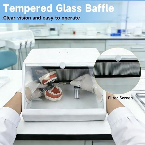 Dental Lab LED Grinding Dust Collector Box with Tempered Glass Baffle, Dual Vacuum System with 2 Filters in Kuwait