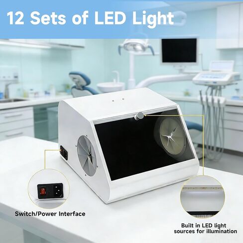 Dental Lab LED Grinding Dust Collector Box with Tempered Glass Baffle, Dual Vacuum System with 2 Filters in Kuwait