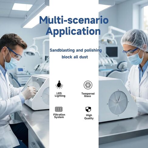 Dental Lab LED Grinding Dust Collector Box with Tempered Glass Baffle, Dual Vacuum System with 2 Filters in Kuwait