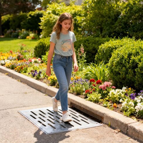 Large Size Outdoor Drain Cover,Drainage Grate,Trench Grating,Gully Grating,Sidewalk Drain,Floor Drain,3mm Thick Stainless Steel Drain Grate,Driveway Ddrain Grates，Size 16"X16"(Large) in Kuwait