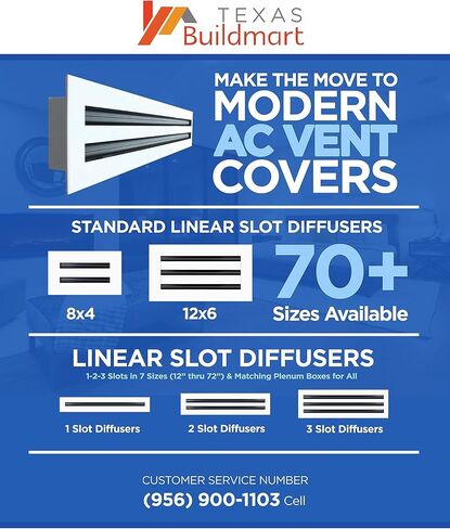 BUILDMART - 10x4 Modern AC Vent Cover - Decorative White Aluminum Air Vent - Standard Linear Slot Diffuser - Heating and Cooling Register Grille for Ceiling, Walls & Floors - Texas Buildmart in Kuwait