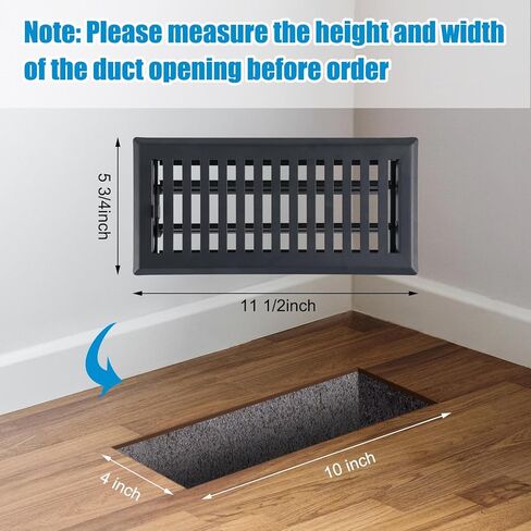 4 Pcs Floor Register 4" x 10" Black Vent Covers Heavy Duty Floor Register Metal Vent Covers with Adjustment Damper Rust Proof Finish for Home Floor Heater in Kuwait