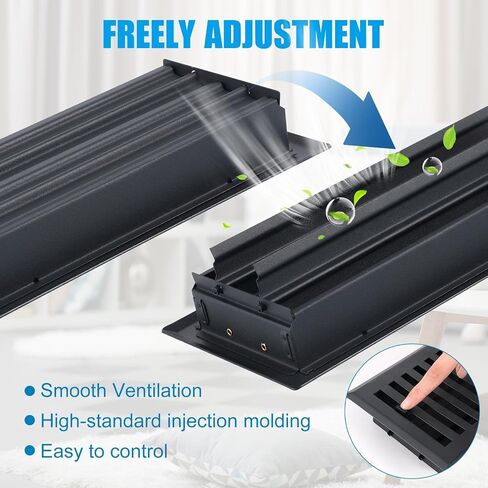 4 Pcs Floor Register 4" x 10" Black Vent Covers Heavy Duty Floor Register Metal Vent Covers with Adjustment Damper Rust Proof Finish for Home Floor Heater in Kuwait