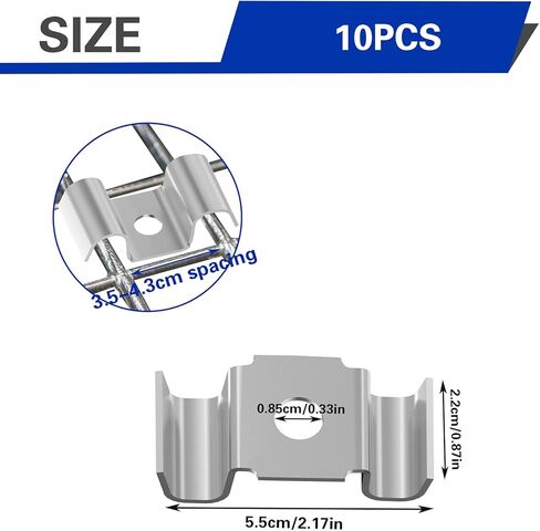 10 قطع من مشابك السرج للشبك، 304 مشابك من الفولاذ المقاوم للصدأ على شكل حرف M لأنظمة الصرف للأرضيات الصناعية، الميزانين، الممرات، مداس السلالم، تناسب مسافة 35-43 مم in Kuwait