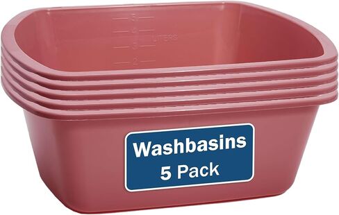 Plastic Wash Basin 5 Pack - 5 Liter Rectangle Plastic Tub with Rolled Rim - Good for Washing Limbs and Carrying Liquid - Good for Hospitals, Nursing Homes, and Medical Facilities in Kuwait