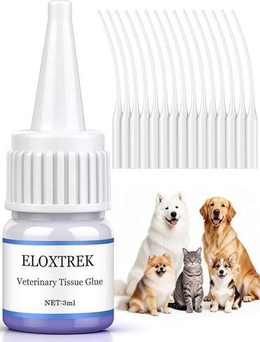 Veterinary Surgical Skin Glue 3ml, Strong Surgical Adhesive with 15 Precise Applicators, Blue-Tinted Pets Tissue Wound Glue, Fast-Acting Waterproof Wound Sealant for Dogs Cats in Kuwait