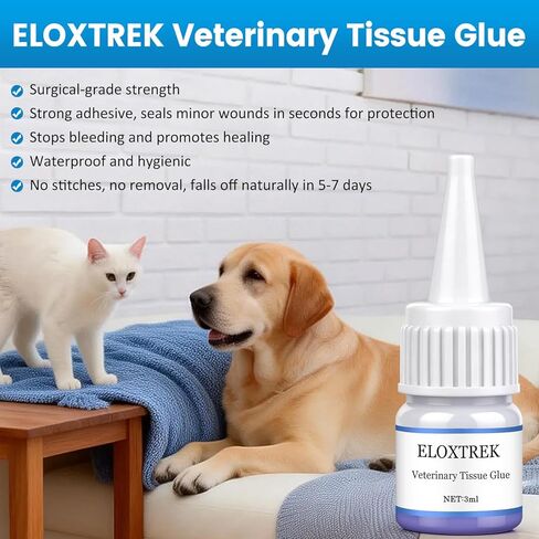 Veterinary Surgical Skin Glue 3ml, Strong Surgical Adhesive with 15 Precise Applicators, Blue-Tinted Pets Tissue Wound Glue, Fast-Acting Waterproof Wound Sealant for Dogs Cats in Kuwait