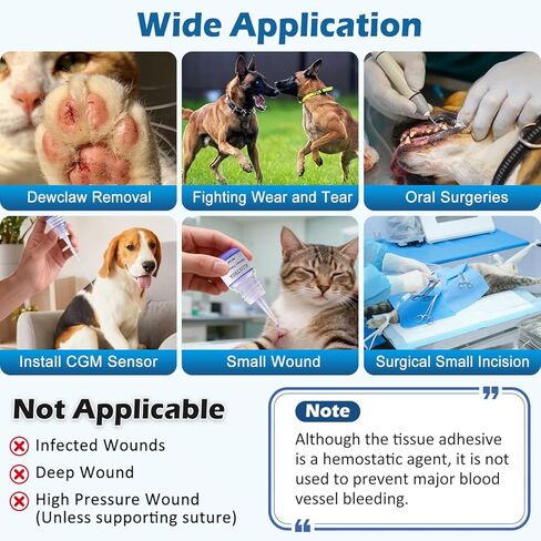 Veterinary Surgical Skin Glue 3ml, Strong Surgical Adhesive with 15 Precise Applicators, Blue-Tinted Pets Tissue Wound Glue, Fast-Acting Waterproof Wound Sealant for Dogs Cats in Kuwait
