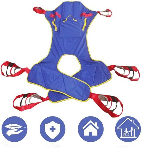 Full Body Patient Lift Sling Size S, Toileting Transfer Slings, Head and Back Support, Split Legs with Commode Opening, 5 Handles, 6 Straps, Lifting Sling Compatible with Various of Lifts in Saudi Arabia