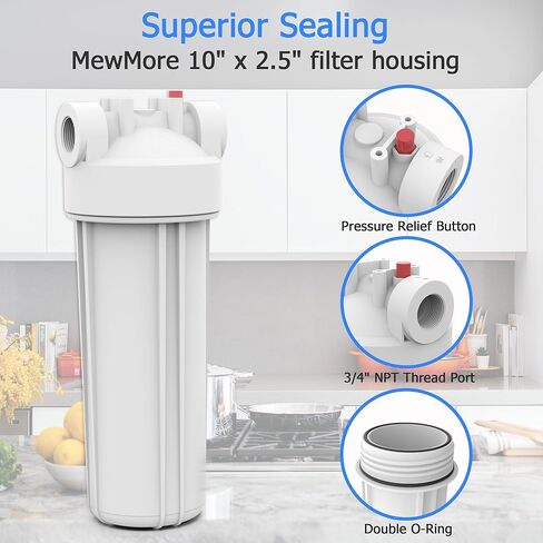 FHW10 Whole House Water Filter Housing, Fit 10"x2.5" Sediment etc Filters for Well and City Water, Pre-Filtration System for Home, 3/4" NPT Port, Pressure Release in Kuwait
