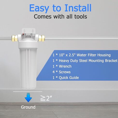 FHW10 Whole House Water Filter Housing, Fit 10"x2.5" Sediment etc Filters for Well and City Water, Pre-Filtration System for Home, 3/4" NPT Port, Pressure Release in Kuwait