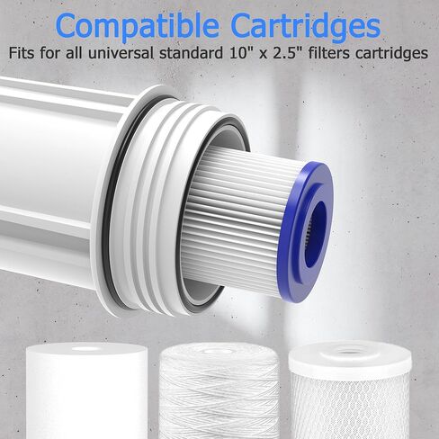 FHW10 Whole House Water Filter Housing, Fit 10"x2.5" Sediment etc Filters for Well and City Water, Pre-Filtration System for Home, 3/4" NPT Port, Pressure Release in Kuwait