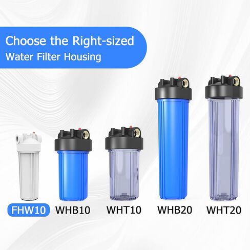 FHW10 Whole House Water Filter Housing, Fit 10"x2.5" Sediment etc Filters for Well and City Water, Pre-Filtration System for Home, 3/4" NPT Port, Pressure Release in Kuwait