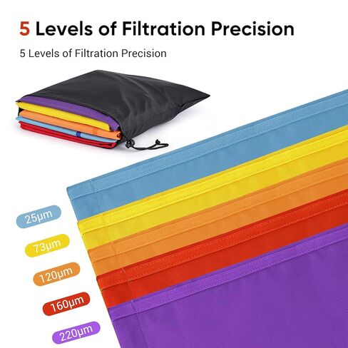 5 Gallon Filter Bag, 5 Pack Mesh Filter Bags with Handle 25-220 Micron Bags for Hydroponics, Brewing, Gardening, Reusable Straining Bag with Filter Screen and Storage Pouch in Kuwait