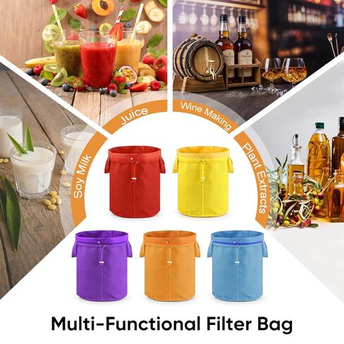 5 Gallon Filter Bag, 5 Pack Mesh Filter Bags with Handle 25-220 Micron Bags for Hydroponics, Brewing, Gardening, Reusable Straining Bag with Filter Screen and Storage Pouch in Kuwait