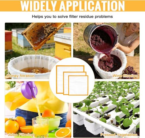 شاشة فلتر 8/10/12 بوصة 25 ميكرون لحقيبة مصفاة فلتر سعة 5 جالون، 5 قطع شبكة شاشة ضغط للترشيح الدقيق، ترشيح يربا ميت للشاي والقهوة، قابلة لإعادة الاستخدام وقابل للغسل in Kuwait