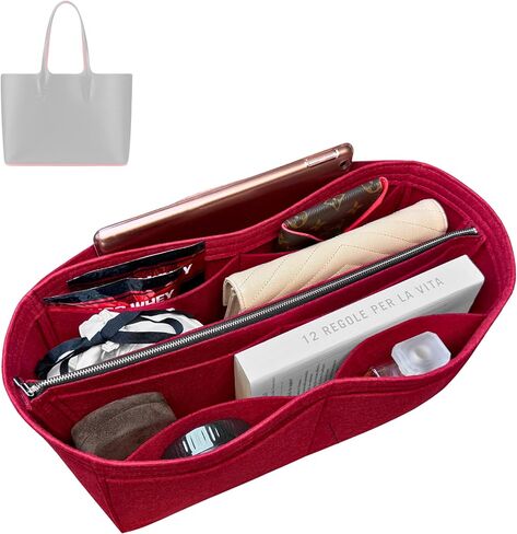 Purse Organizer for Cabata Purse Insert, Cabata Tote Organizer, Handmade 2mm Premium Felt Snug Sturdy Silver Zipper (For Large Cabata, Red) in Kuwait