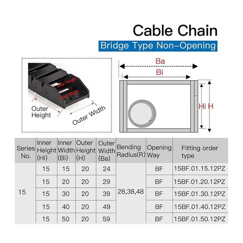 Cable Chains 15x15 15x20 15x30 15x40 mm Bridge Type Non-Opening Plastic Towline Transmission Drag Chain 1 Meter/Set(28mm,15x40 mm) in Kuwait